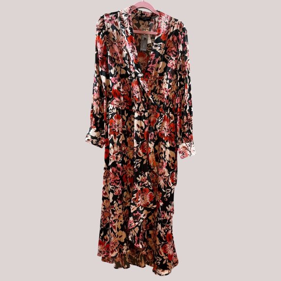 Lane Bryant‎ Long Sleeve Shawl Collar Wrap Midi Dress Size 18 IKat Floral NWT - Picture 2 of 8